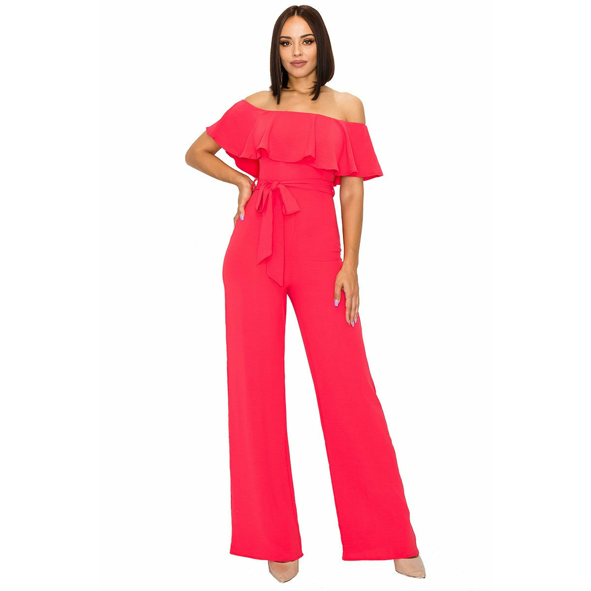 Off Shoulder Ruffle Jumpsuit by Off Shoulder Ruffle Jumpsuit