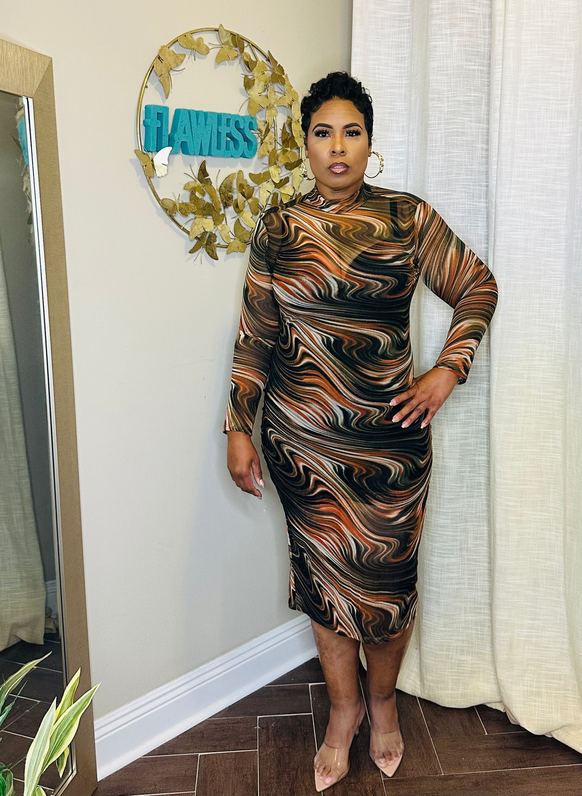 Bianca Mesh Dress Brown/Rust / 2X Bianca Mesh Dress Brown/Rust / 2X